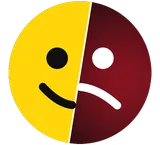 The FunNotSoFun face: half yellow and smiling, half wine-red and worried